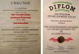 Osttiroler Getreidemühlen - Auszeichnungen