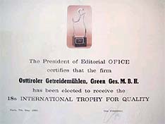 Osttiroler Getreidemühlen - Auszeichnung für ausgezeichnete Qualität