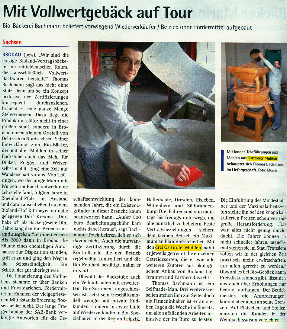 Bioloand Vertragsbäcker Bachmann Thomas mit Osttiroler Getreidemühlen